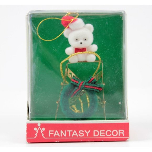 Fantasy Decor Brass Gold-Dipped Christmas Ornament Bear on Ladder w/Box - Picture 1 of 7